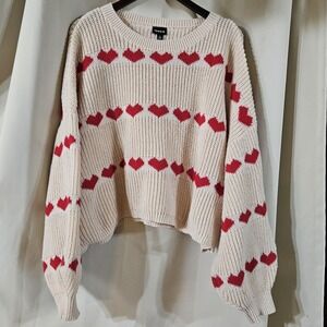 Torrid Cable Knit All Over Heart Print Size 3 Balloon Sleeve Cropped Sweater